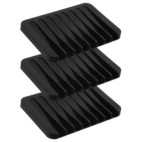 Silicone Self-Draining Soap Dish Holder for Shower and Kitchen (3 Pack)