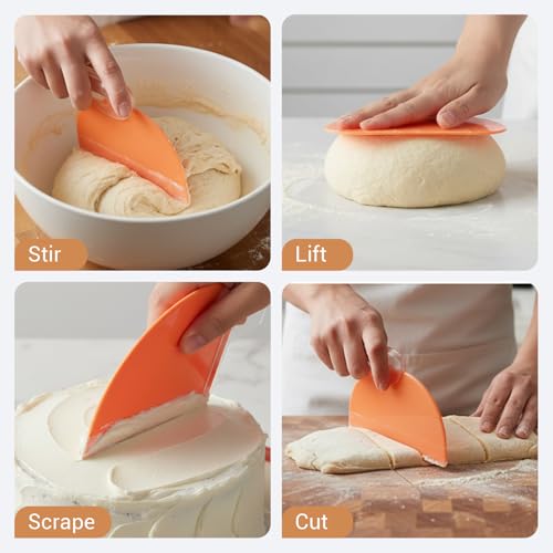 Fiyooau 3-Piece Flexible Silicone Dough Scraper Set for Baking and Pastry
