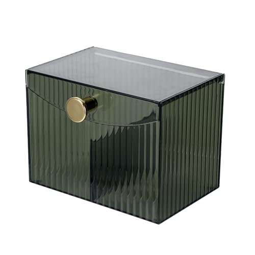 Double Compartment Qtip Holder with Lid - Green Bathroom Organizer