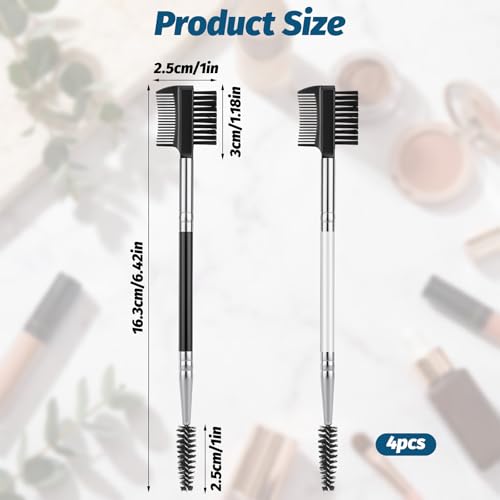 4 Pcs 3-in-1 Eyebrow Brush and Eyelash Comb Set with Spoolie