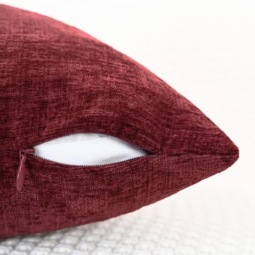 CaliTime 16x16 Inch Burgundy Throw Pillow Covers Set of 2 – Durable Chenille, Invisible Zipper