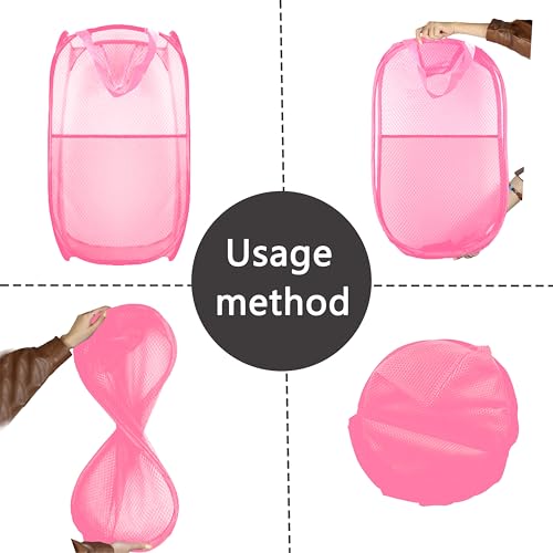 Collapsible Mesh Laundry Hamper 2-Pack, Extra Large Foldable Basket (Black/Pink)