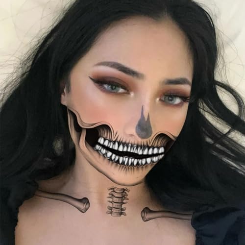 Abxqa Halloween Temporary Tattoos - Realistic Skull Face & Skeleton Bones