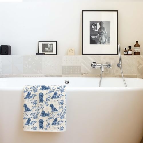 Evcprz Cocker Spaniel Chinoiserie Kitchen Towel - 16x24 Blue & White (Dog-15)