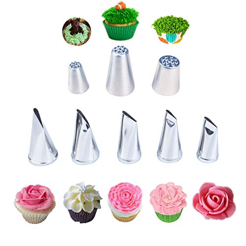 DaNaRaa 8-Piece Stainless Steel Piping Tips Set & Russian Grass Cream Nozzles