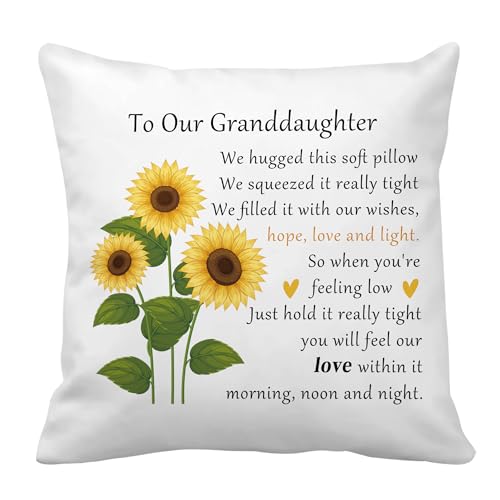 Sunflower Granddaughter Throw Pillow Cover 18x18 Inch - Gift from Grandma