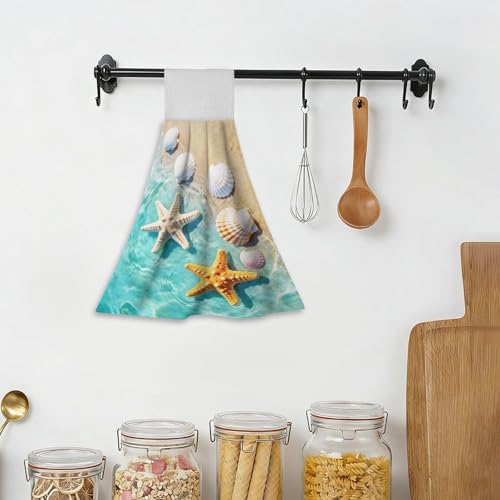 Absorbent Beach Sea Kitchen Hand Towels with Loops - 12.6" x 14.2"