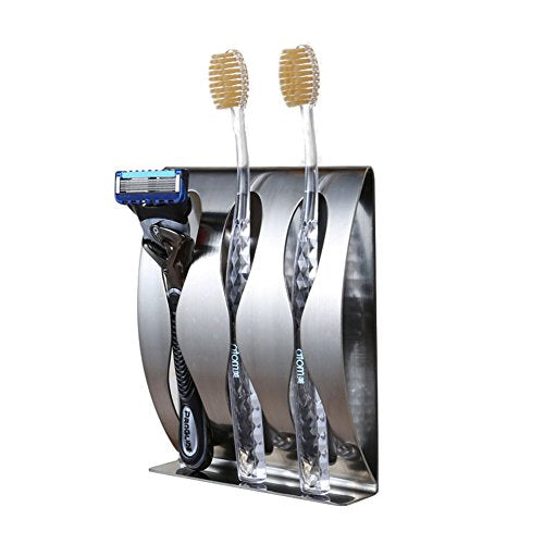 Wall-Mounted Stainless Steel Toothbrush Holder with Adhesive Shelf