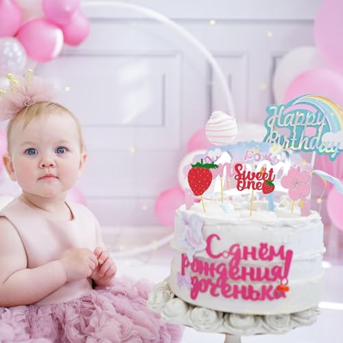 Sweetheart Strawberry Cupcake Toppers - 30 Pcs Birthday Decorations
