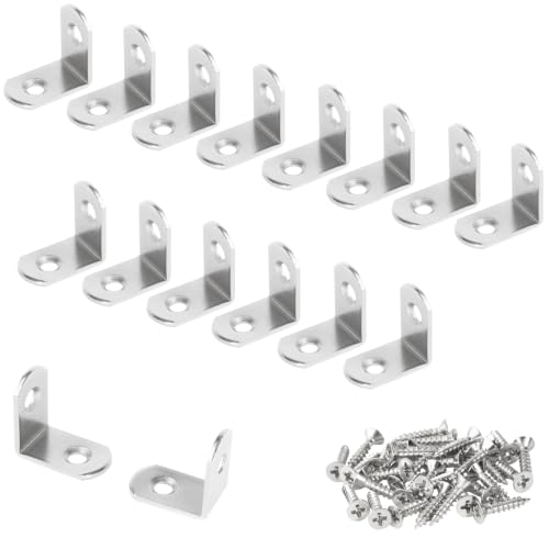 1x1 Inch L-Brackets 90-Degree Corner Braces for Wood Shelves (16 Pack)