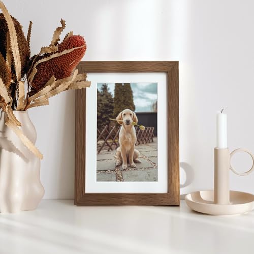 5x7 Solid Oak Picture Frame with Mat | Versatile Wall & Tabletop Display