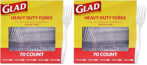 Glad Heavy Duty Plastic Forks, 140 Pack - Clear Disposable Cutlery