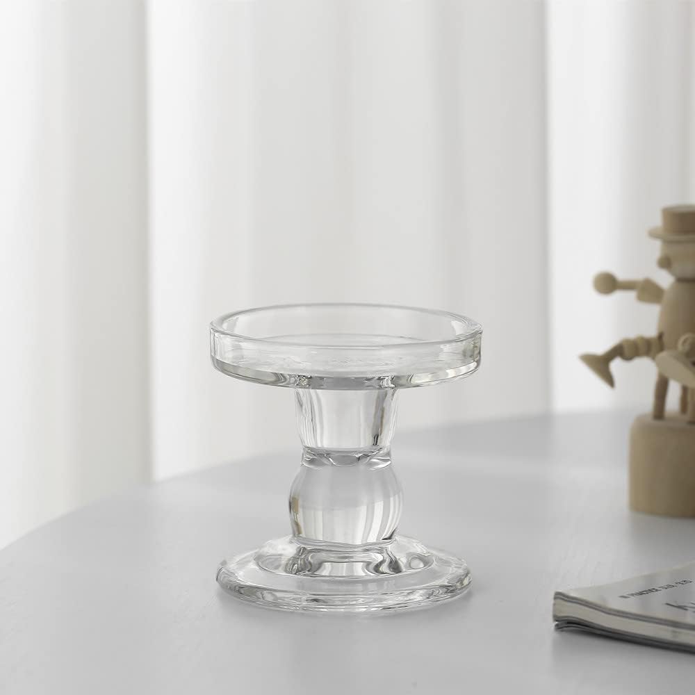 Skiennix Crystal Glass Candle Holders - Elegant Clear Pillar Taper Design for Weddings & Parties | Small Size