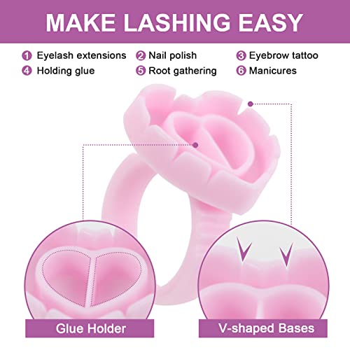 Disposable Lash Glue Rings for Eyelash Extensions 100 Pcs Pink