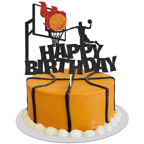 Basketball Happy Birthday Cake Topper Glitter Sport Party Decoration