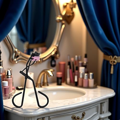 Eyelash Curler with Built-in Comb and Silicone Pads in Black