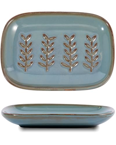 HighHerz Blue Ceramic Soap Dish - Aesthetic Soap Holder for Shower