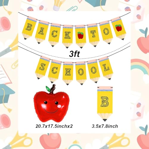Back to School Pencil Banner with Apples Balloons Set