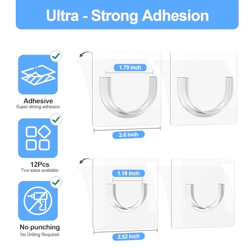 12 Pack Heavy Duty Adhesive Shower Rod Holders - No Drilling