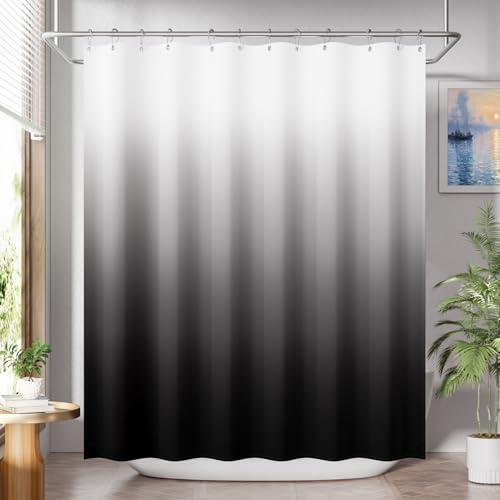 AmazerBath Ombre Black Shower Curtain Set, 72x72 Inches with Hooks