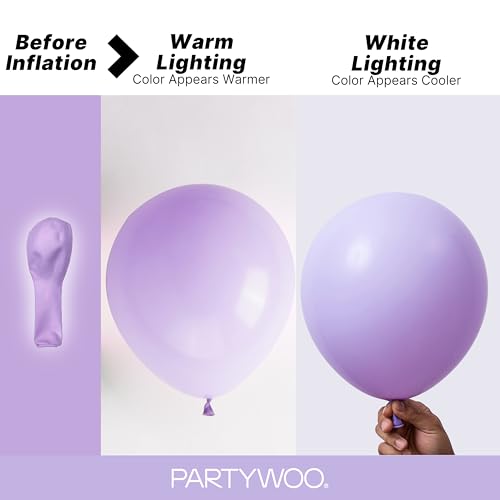 PartyWoo Lavender Balloons - 155pcs Light Purple, 5/10/12/18 inch