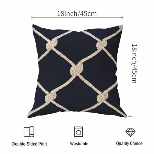 Nautical Rope Throw Pillow Cover 18x18, Maritime Navy Blue Cushion Case