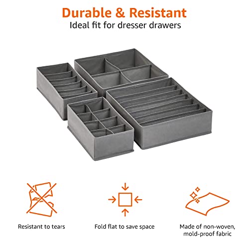 Amazon Basics Set of 4 Deep Drawer Organizers for Clothes - Gray Collapsible Storage Boxes for Socks & Underwear
