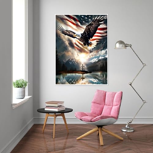 5D Eagle Cross Diamond Painting Kit - Independence Day Art 11.8x15.7in