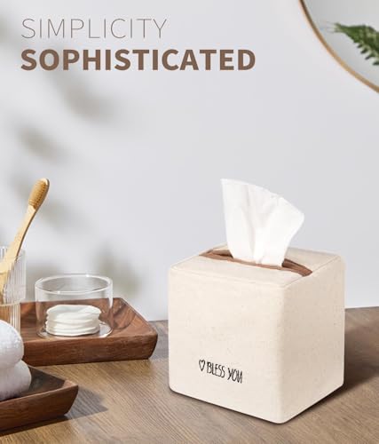 Chic Canvas Tissue Box Cover with Embroidery - Ivory