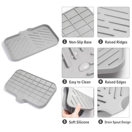 Grey Silicone Soap Dish Set - Self-Draining Kitchen & Bathroom Organizer
