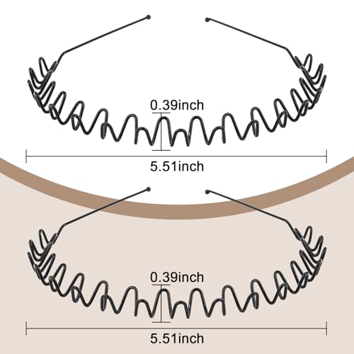 WHAVEL Metal Zig Zag Headbands for Men and Women 2-Pack Non-Slip Spring Wave Hair Bands