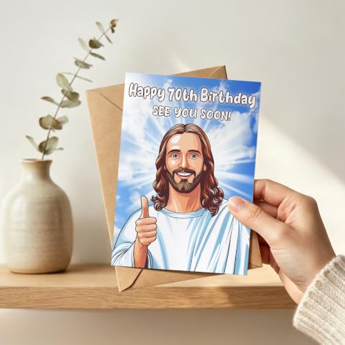 PTRUKD Funny 70th Birthday Card BIR-KM-405 – Hilarious Jesus Humor