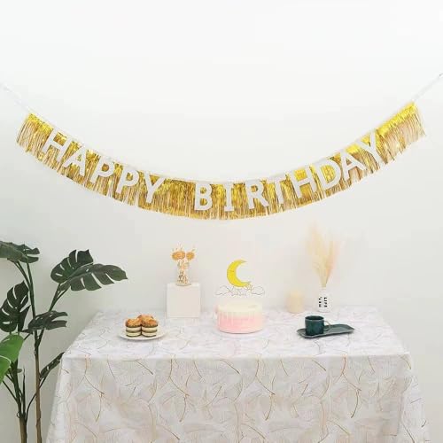 Happy Birthday Banner Kit with Gold Tinsel Curtains - 138 Inch
