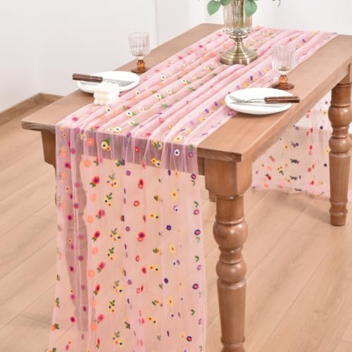 Pink Flower Table Runner 10ft Daisy Fall Wedding Party Home Decor