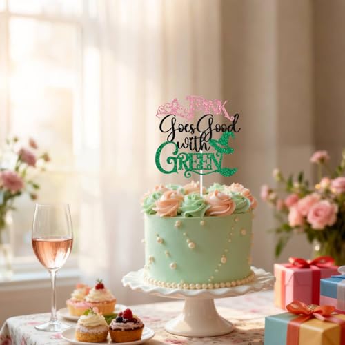 Witch-Themed Pink and Green Cake Topper for Birthday Parties