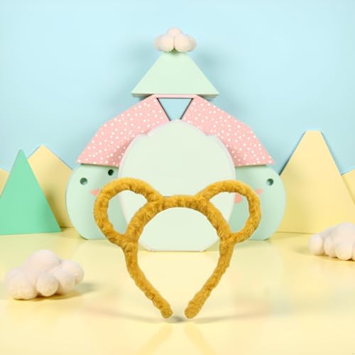 Yellow Plush Mouse Ear Headband Cute Animal Hair Hoop for Makeup
