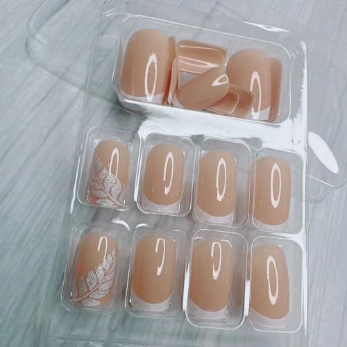 White French Tip Press On Nails Medium Square Fake Acrylic Nails Kit 24 Pcs