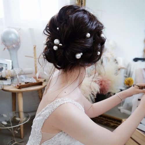 Wedding Pearl Hair Pins 18-Piece Silver U Shaped Flower Hair Clips for Brides
