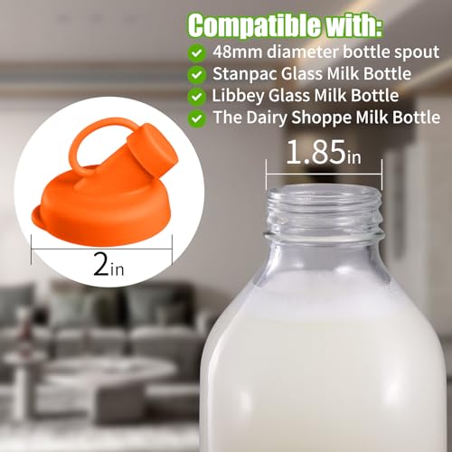 4 Pack Silicone Bottle Caps 48mm for Milk Glass Bottles, Leak-Proof & Dishwasher Safe