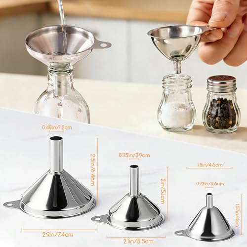 Short Handle Stainless Steel Funnels Set - 3 Pcs Mini Kitchen Funnel for Filling Bottles