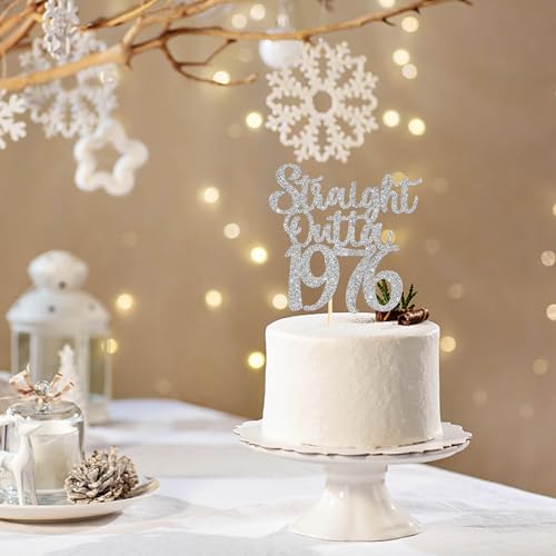 50th Birthday Cake Topper Silver Glitter Straight Outta 1976