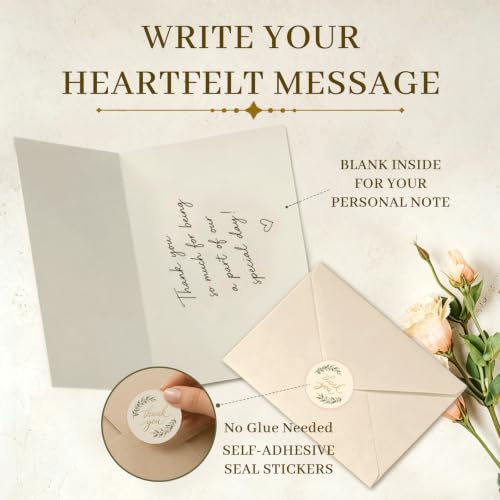 30 Pack Embossed Thank You Cards with Envelopes & Stickers
