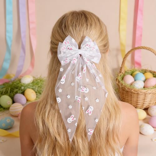 Doneace Easter Bunny Hair Bow Clip Large Fabric Hair Accessories for Women
