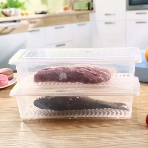 GARVALON Small Square Fruit Storage Container for Refrigerator with Lid and Draining Design