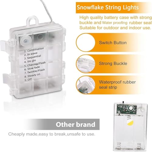 Christmas Snowflake Lights 20ft 40LED Warm White 8 Modes Battery Operated with Remote