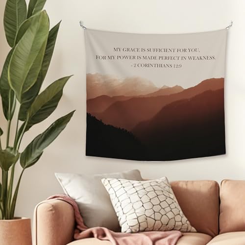 Christian Mountain Tapestry Bible Verse Wall Hanging 50x60 Inch