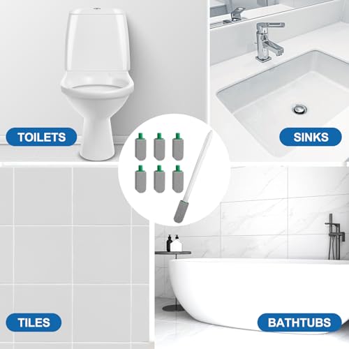 Toilet Bowl Cleaner with Handle - Pumice Stone Set (1 Wand + 6 Stones)