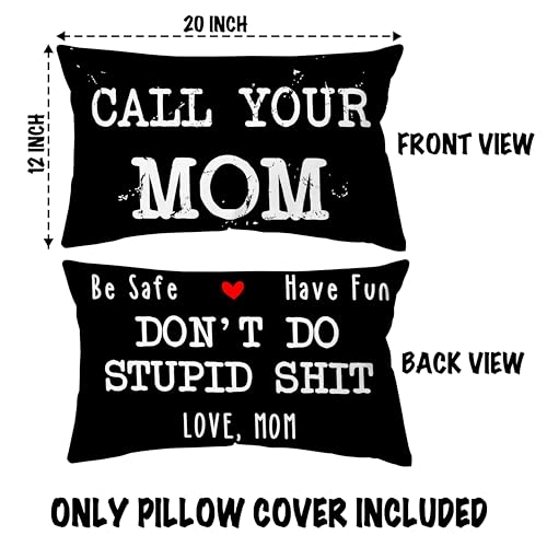Reversible Decorative Pillow Cover - Call Your Mom Design, 20x12 inches