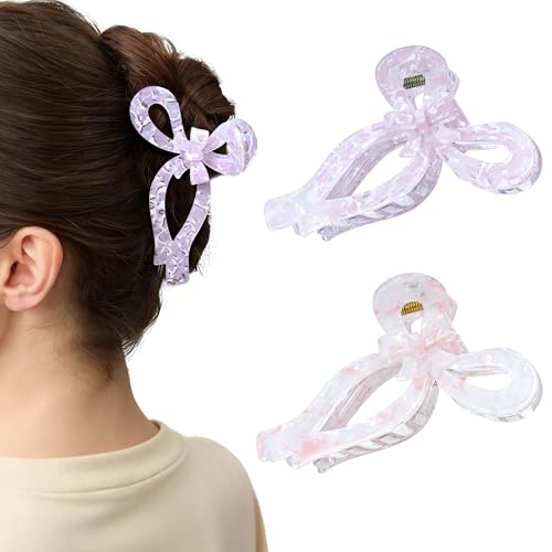 ACECHA 2 Pack Cute Bow Hair Claw Clips, Acrylic Sparkly Non-Slip Hair Clips