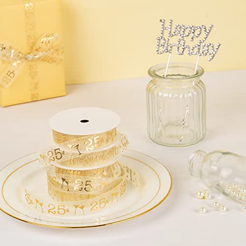 Holijolly Gold Sheer Gift Ribbon 25th Anniversary 3/4 Inch 10 Yards